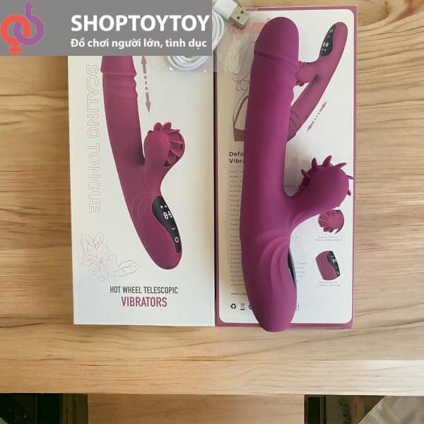 Dương Vật Giả Rung thụt 9 Chế Độ Màn Hình Cảm Ứng - Kết Hợp Xoay Liếm Toả Nhiệt Đa Năng
