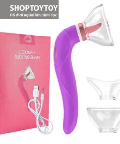 Máy rung bú mút kèm lưỡi liếm 2 đầu massage điểm G ngực âm đạo